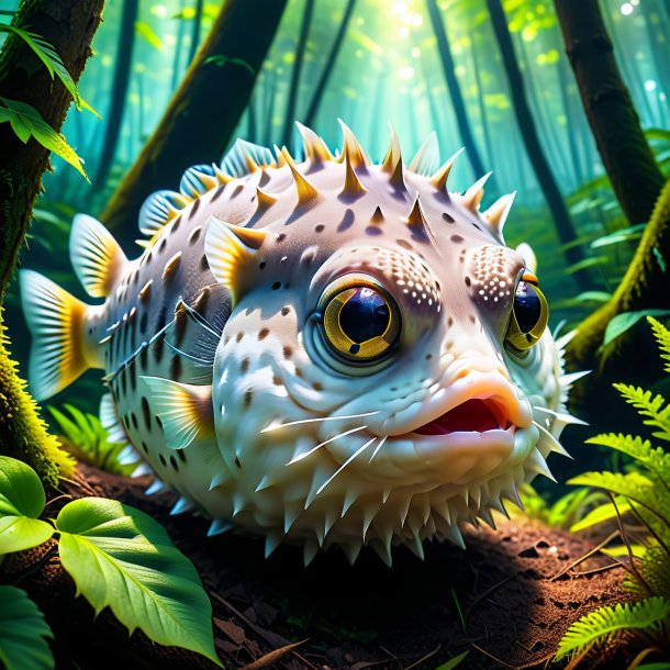 Pic of a resting of a pufferfish in the forest