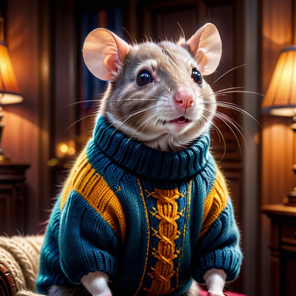 Picture of a rat in a sweater in the house