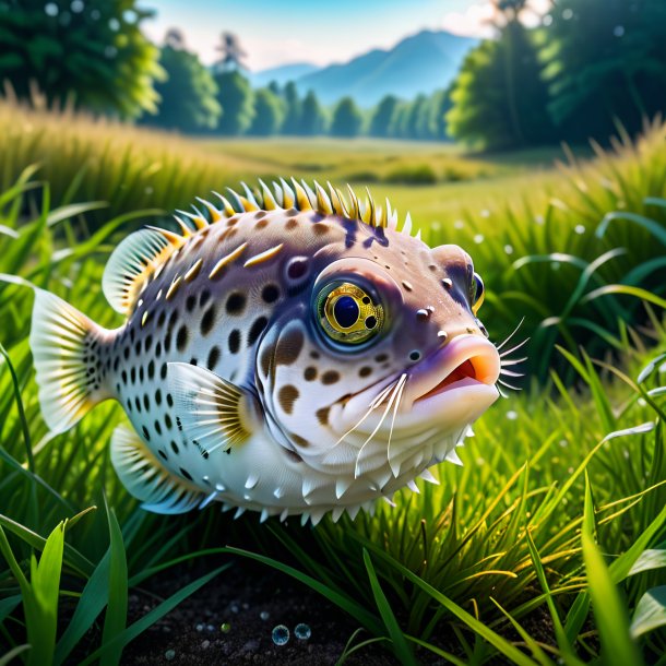 Pic d'une attente d'un poisson soufflé dans la prairie