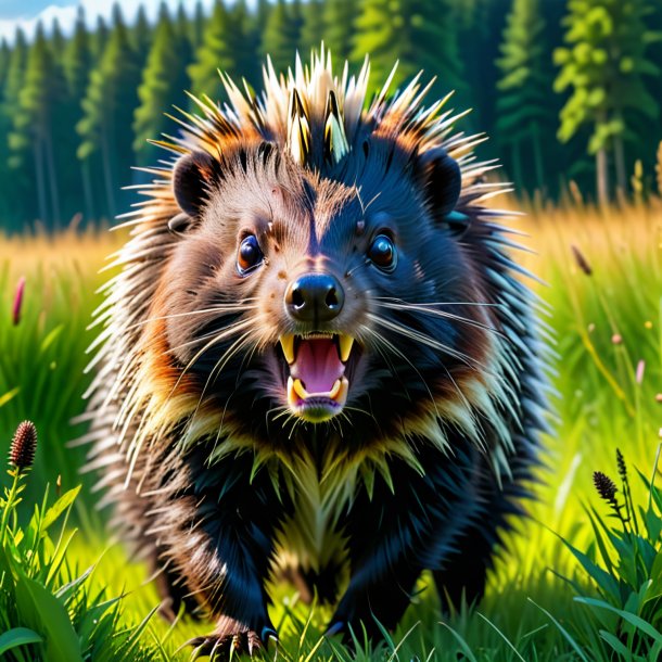 Pic of a threatening of a porcupine in the meadow