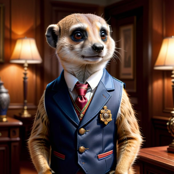 Dessin d'un meerkat dans un gilet dans la maison