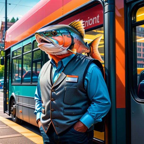 Image d'un saumon dans un gilet sur l'arrêt de bus