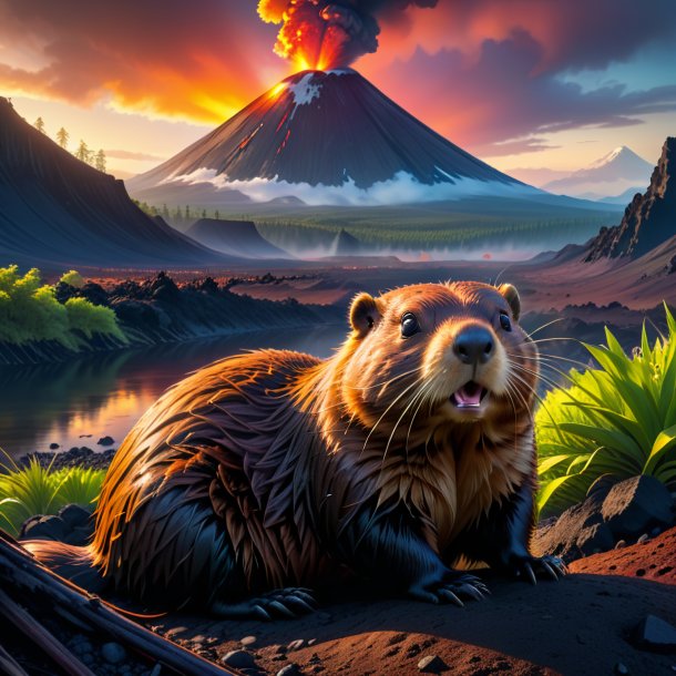 Picture of a waiting of a beaver in the volcano