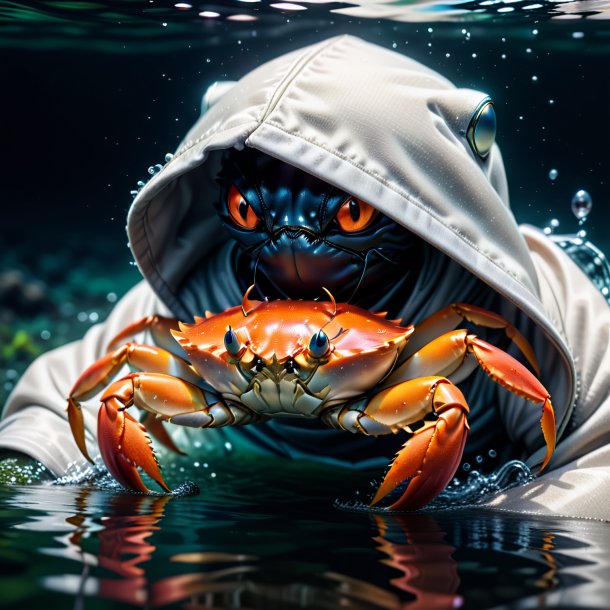 Image of a crab in a hoodie in the water