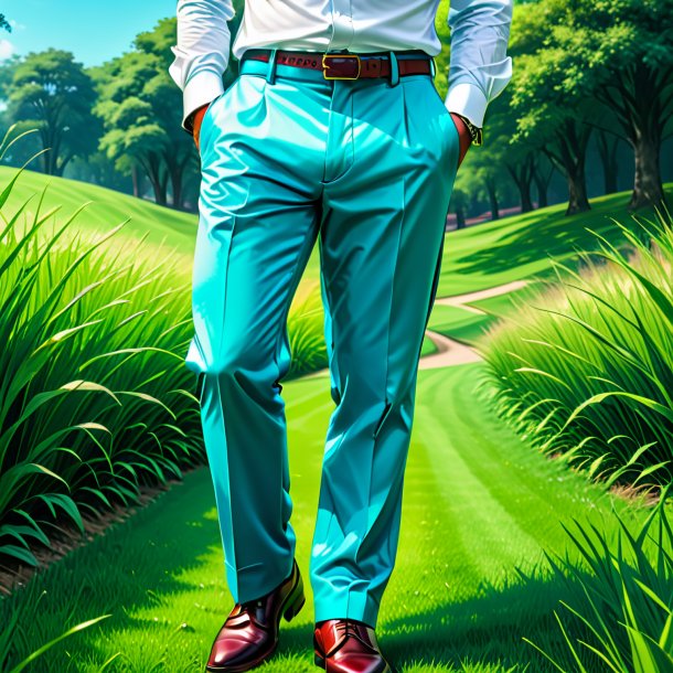 Sketch of a cyan trousers from grass