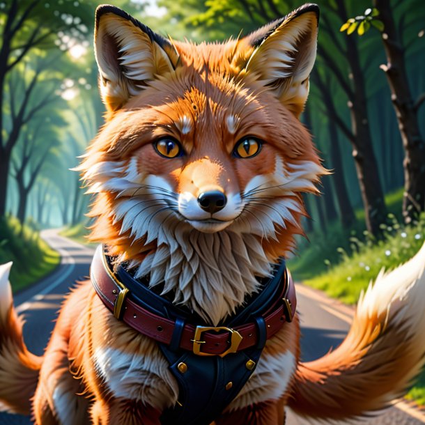 Illustration of a fox in a belt on the road