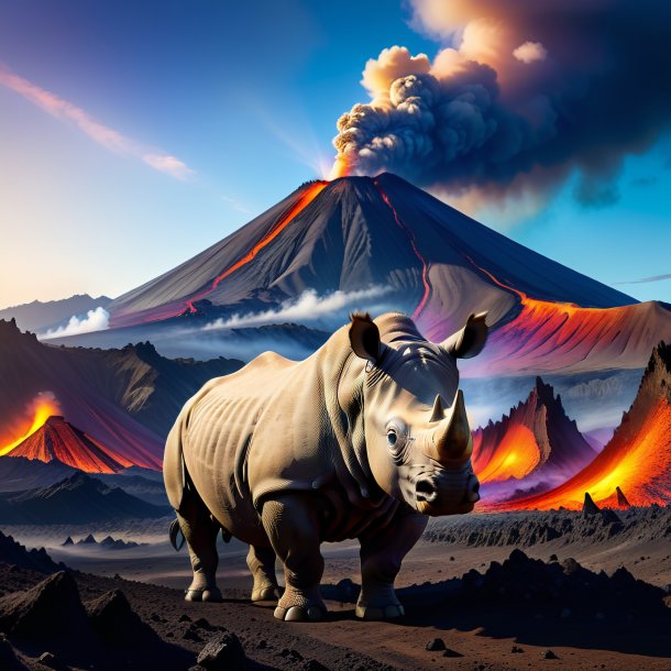 Pic d'une attente d'un rhinocéros dans le volcan