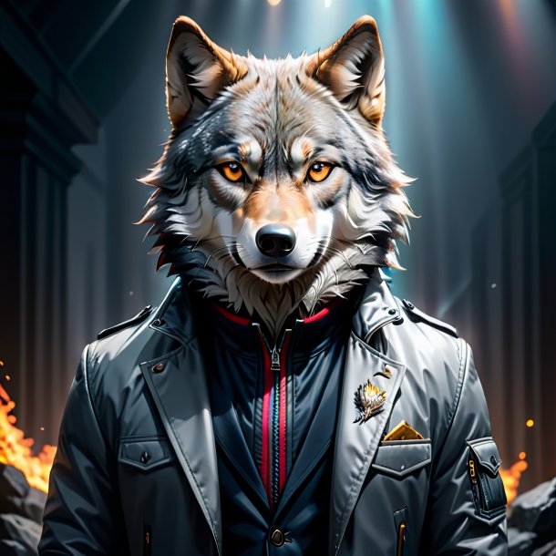 Image of a wolf in a gray jacket