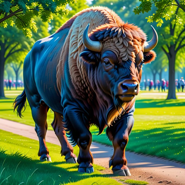 Picture of a bison in a jeans in the park