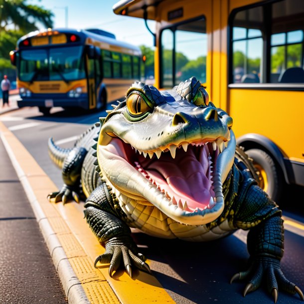 Image d'un sourire d'alligator sur l'arrêt de bus