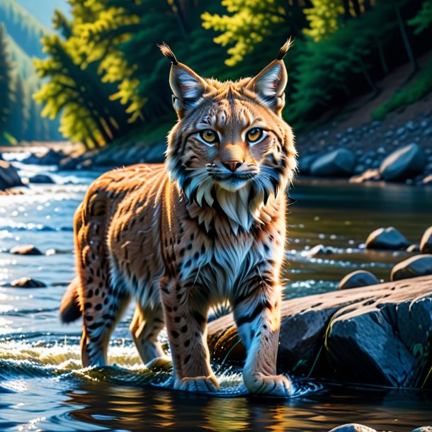 Foto de um lince em um jeans no rio