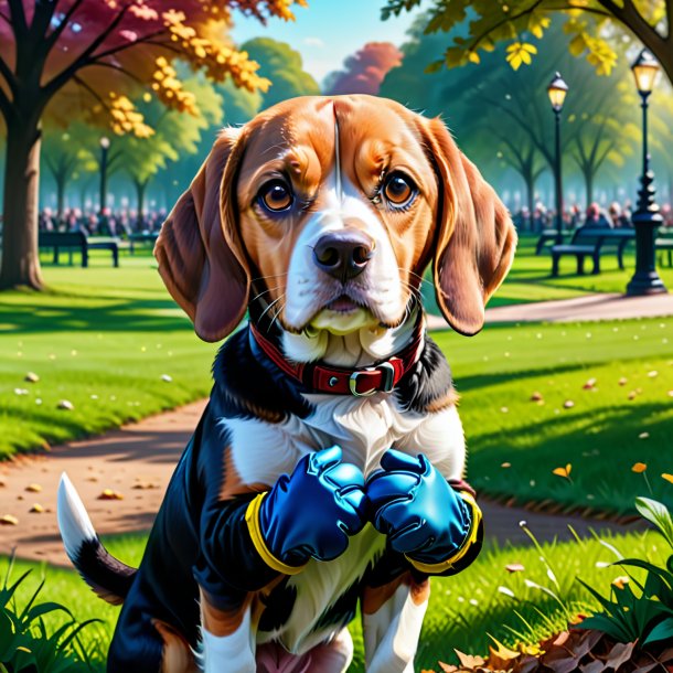 Illustration of a beagle in a gloves in the park