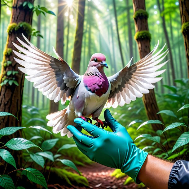 Photo d'une colombe dans un gants dans la forêt