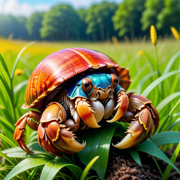 Picture of a smiling of a hermit crab in the meadow