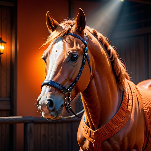 Foto de un caballo en un suéter naranja