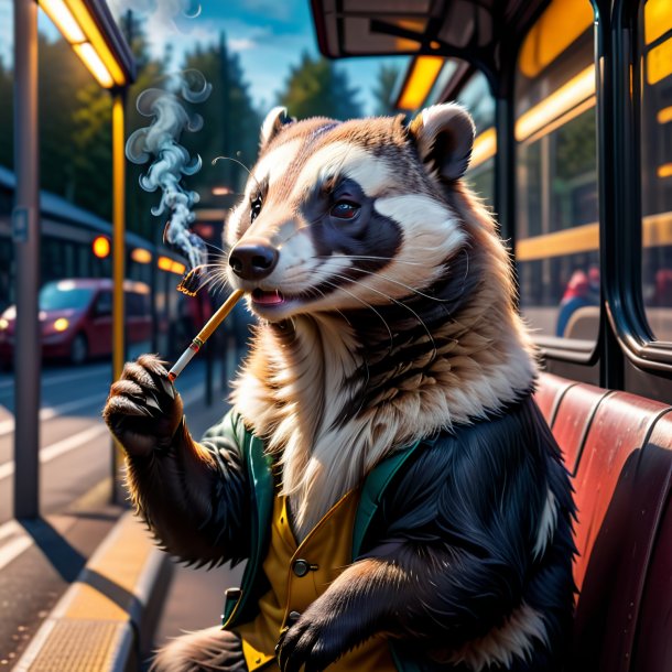 Photo of a smoking of a badger on the bus stop