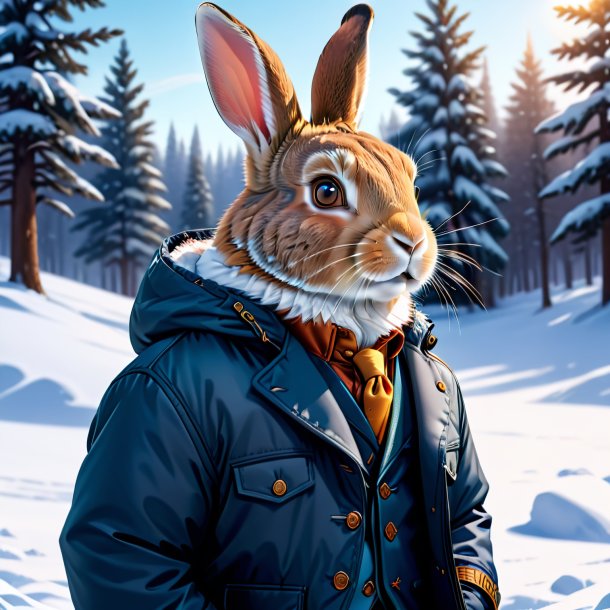 Illustration of a rabbit in a jacket in the snow