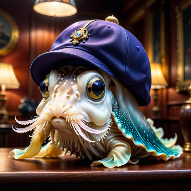 Photo of a cuttlefish in a cap in the house