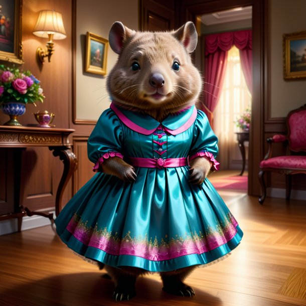 Drawing of a wombat in a dress in the house