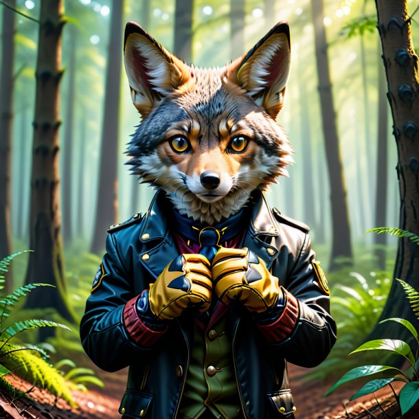 Image of a jackal in a gloves in the forest