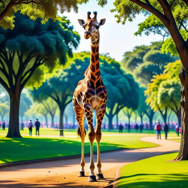 Photo of a giraffe in a trousers in the park