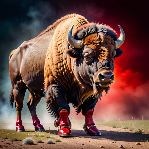 Image of a bison in a red shoes