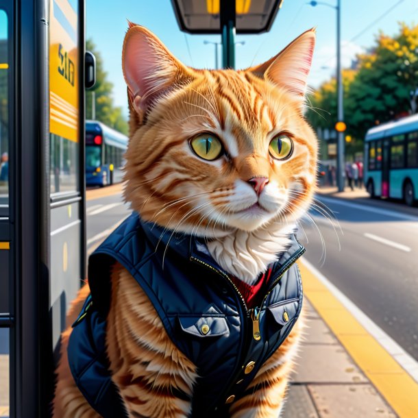 Dessin d'un chat dans un gilet sur l'arrêt de bus