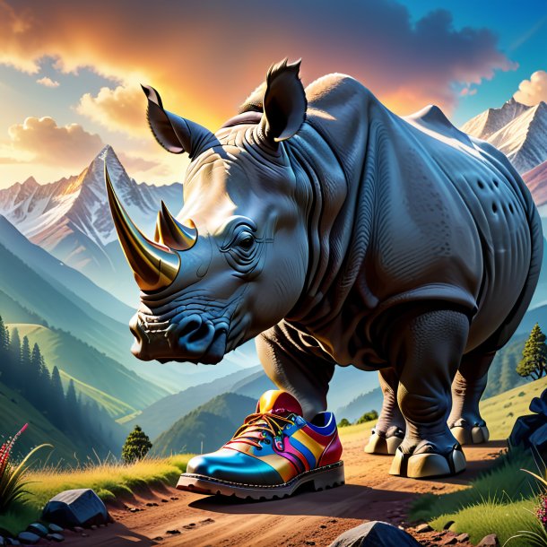 Pic of a rhinoceros in a shoes in the mountains