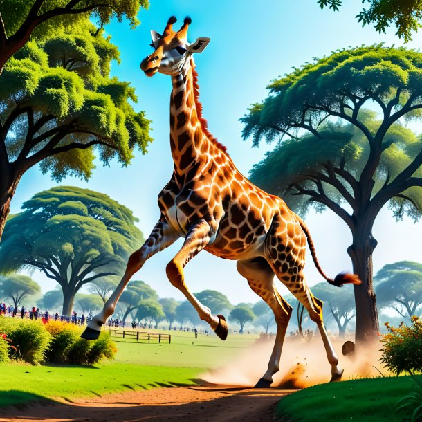 Image d'un saut d'une girafe dans le parc