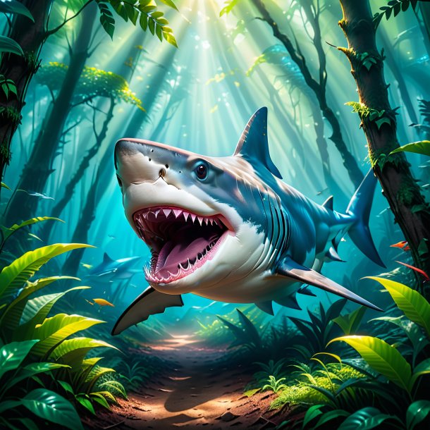 Picture of a smiling of a shark in the forest