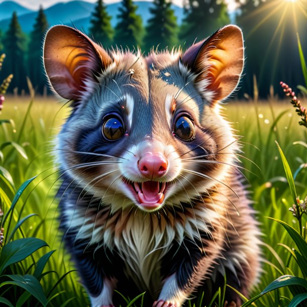 Pic d'un cri d'opossum dans la prairie