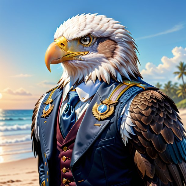 Illustration of a eagle in a vest on the beach