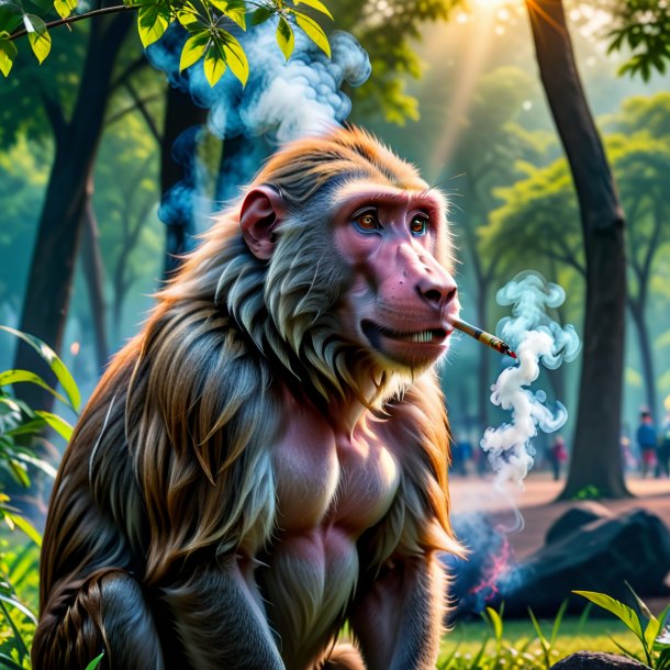 Photo of a smoking of a baboon in the park