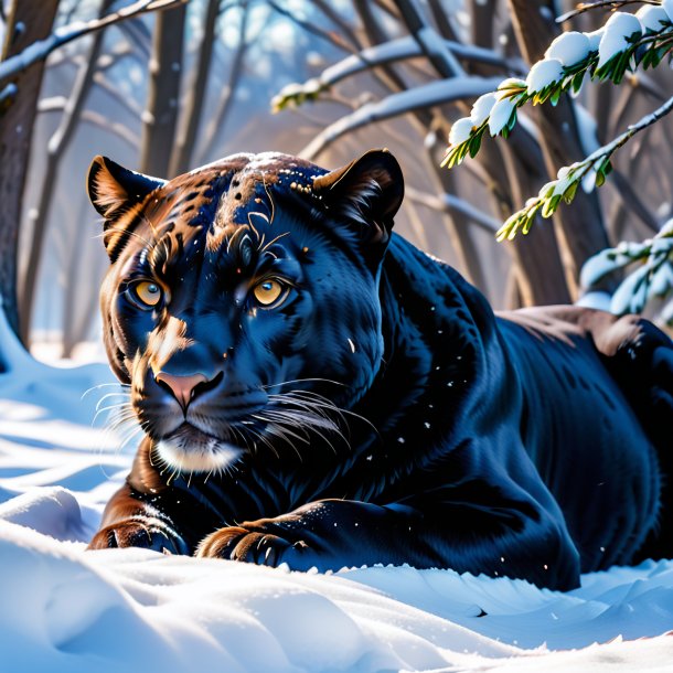 Pic of a resting of a panther in the snow