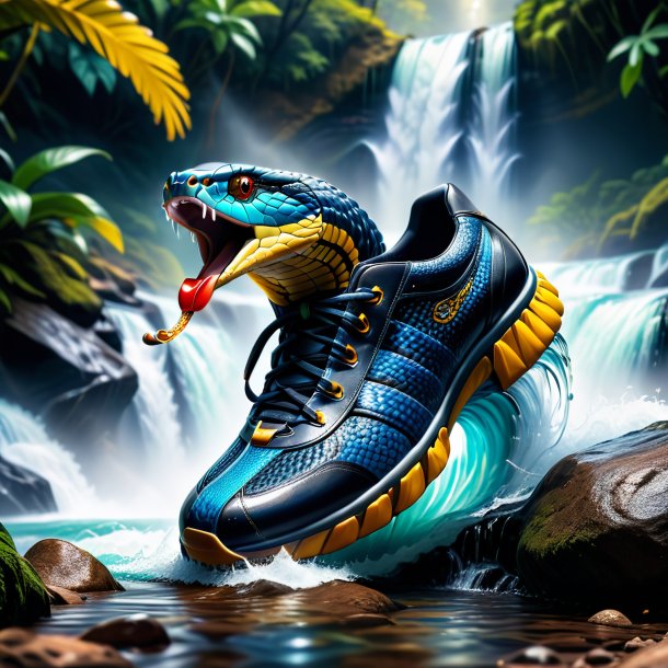 Picture of a cobra in a shoes in the waterfall