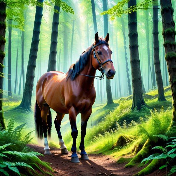 Picture of a waiting of a horse in the forest