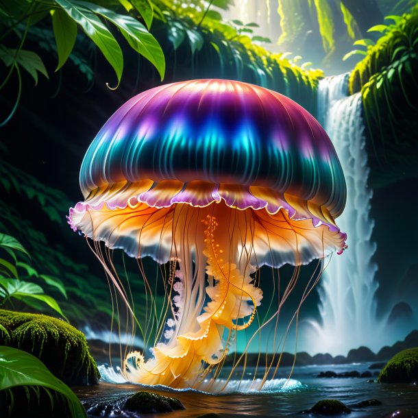 Image of a jellyfish in a cap in the waterfall