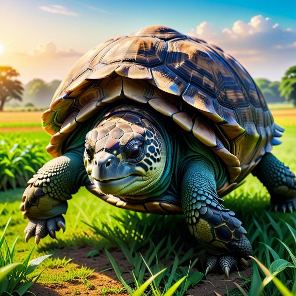 Photo of a dancing of a tortoise on the field