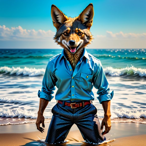 Image of a jackal in a trousers in the sea