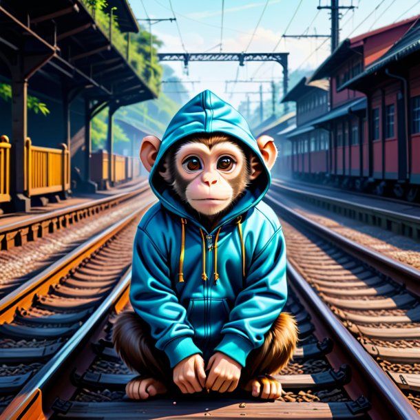 Desenho de um macaco em um capuz nos trilhos ferroviários