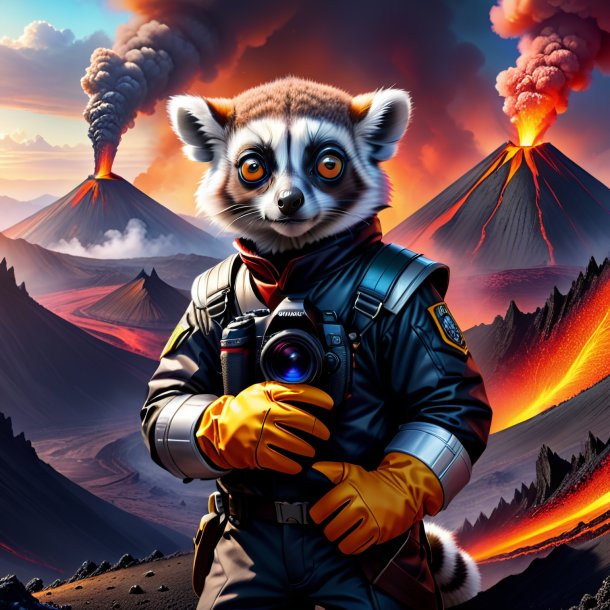 Drawing of a lemur in a gloves in the volcano