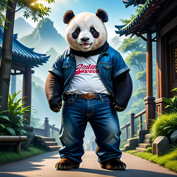 Imagen de un panda gigante en un jeans azul