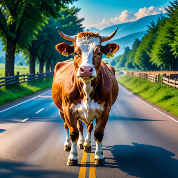 Photo of a dancing of a cow on the road