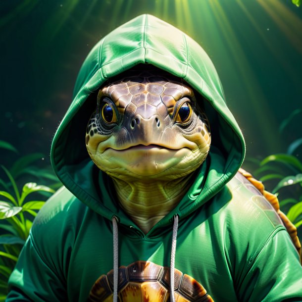 Image of a turtle in a green hoodie