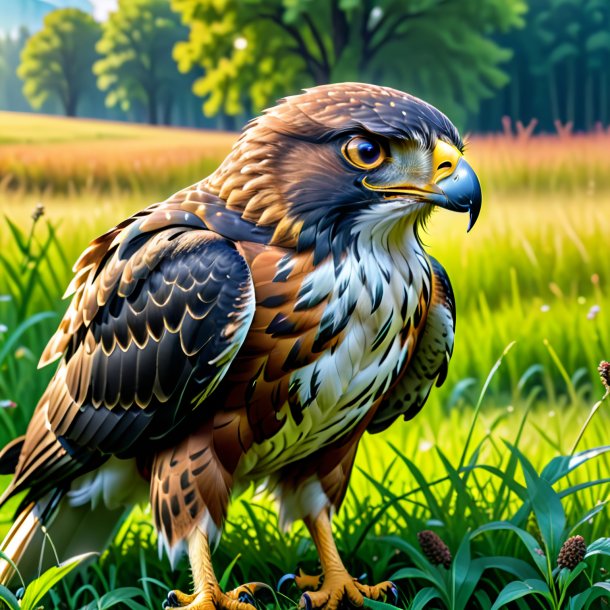 Picture of a crying of a hawk in the meadow