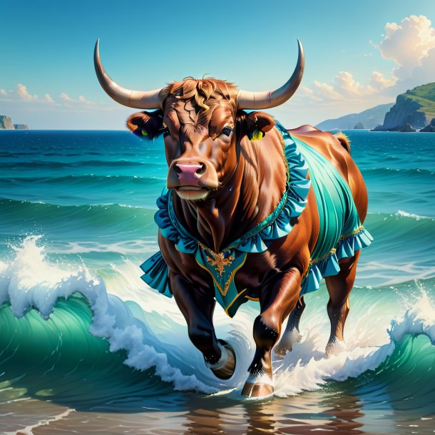 Drawing of a bull in a skirt in the sea