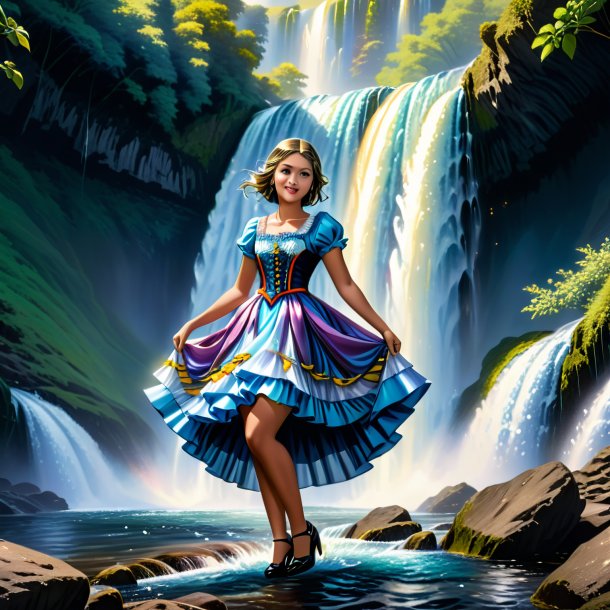 Drawing of a sardines in a dress in the waterfall