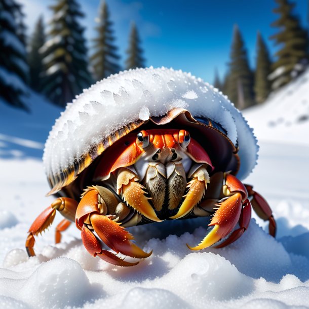 Image of a waiting of a hermit crab in the snow