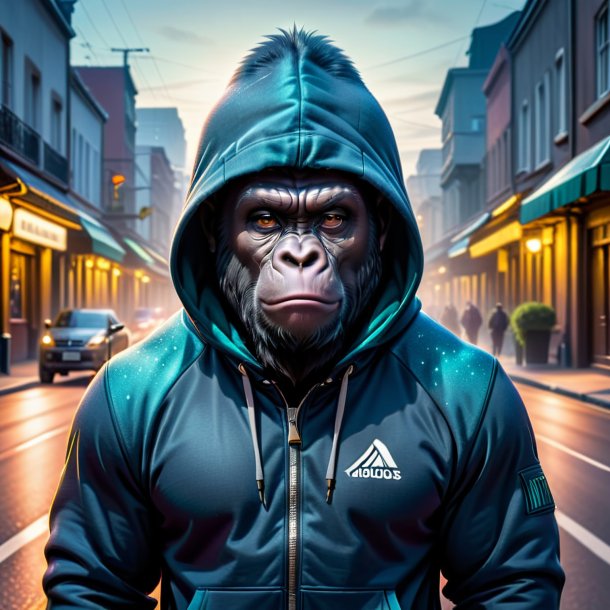 Image of a gorilla in a hoodie on the road