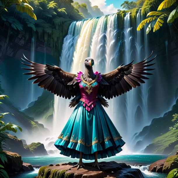 Illustration of a vulture in a dress in the waterfall